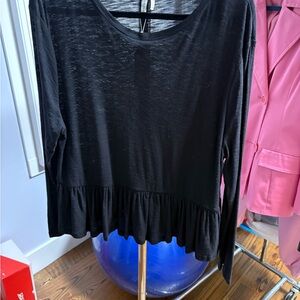 Chic Black Women's Blouse with Ruffle Hem